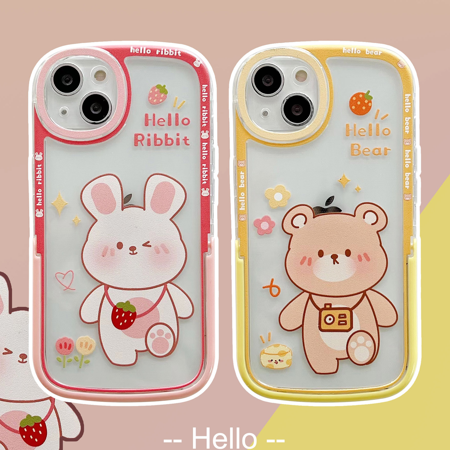 相机腮红熊&草莓腮红小兔支架iPhoneX-iPhone13 Pro Max软壳