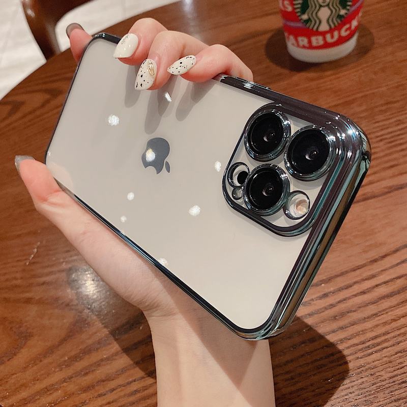 一体自带镜头膜亮面电镀iPhone12-13 Pro Max软壳