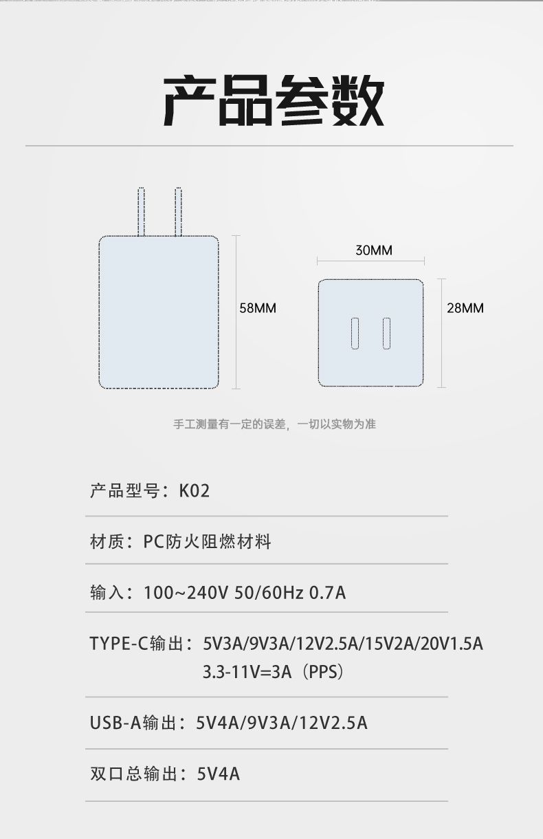 33W數顯豆腐頭PD20W快充魅族手機快充充電器充電頭27W快充PD充電